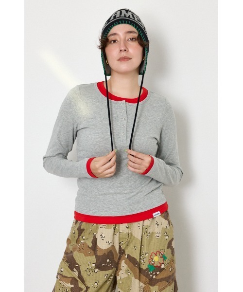RODEO CROWNS WIDE BOWL(ロデオクラウンズワイドボウル)の「フェイクレイヤードヘンリーネックトップス(Tシャツ/カットソー・レディース・ブルー系その他2/グレー系その他/杢グレー/ブラック・FREE)」の10枚目の写真