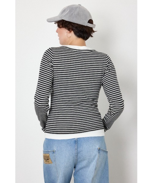 RODEO CROWNS WIDE BOWL(ロデオクラウンズワイドボウル)の「フェイクレイヤードヘンリーネックトップス(Tシャツ/カットソー・レディース・ブルー系その他2/グレー系その他/杢グレー/ブラック・FREE)」の21枚目の写真