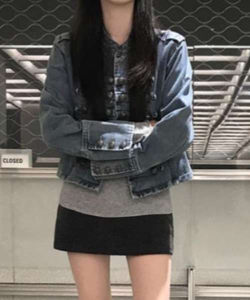 semplice（センプリチェ）の「デニムジャケット【韓国ファッション】（デニムジャケット・レディース・ブラック/ブルー・F）」の10枚目の写真