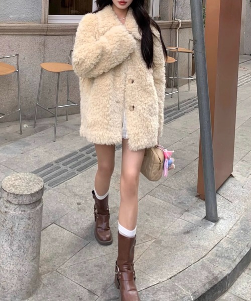 FLINEA(フリネア)の「襟付きシングルブレストボアジャケット(その他アウター・レディース・ベージュ/ピンク・S/M/L/XL)」の7枚目の写真