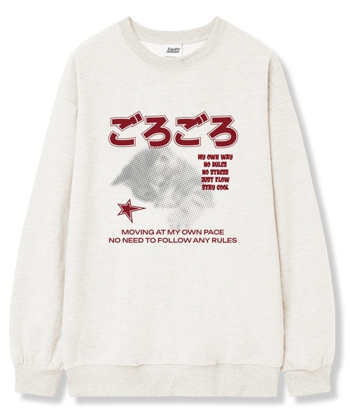 TI.GLAKE(ティーグレイク)の「スリーピーキャット オーバーサイズ 裏毛 スウェット Tシャツ 6カラー(スウェット・レディース・ブラック/ネイビー/ブラウン/グレー/クリーム/チャコール・LARGE/X-LARGE/XX-LARGE)」の1枚目の写真