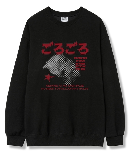 TI.GLAKE(ティーグレイク)の「スリーピーキャット オーバーサイズ 裏毛 スウェット Tシャツ 6カラー(スウェット・レディース・ブラック/ネイビー/ブラウン/グレー/クリーム/チャコール・LARGE/X-LARGE/XX-LARGE)」の2枚目の写真