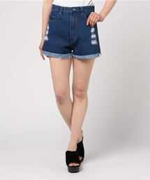 KOBE LETTUCE | 取り入れるだけでこなれ感UP！[XS/S/M]裾フリンジ☆ハイウエストダメージデニムショートパンツ/ボトムス/レディース[M1787](デニムパンツ)