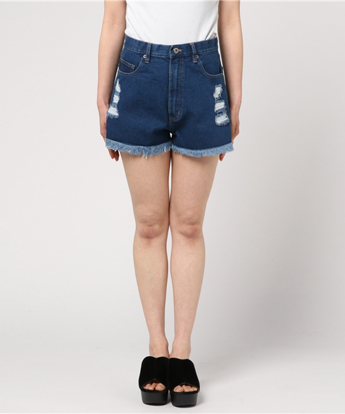 KOBE LETTUCE（コウベレタス）の「取り入れるだけでこなれ感UP！[XS/S/M]裾フリンジ☆ハイウエストダメージデニムショートパンツ/ボトムス/レディース[M1787]（デニムパンツ・レディース・オフホワイト/ブルー/ライトブルー・M/S/XS）」の11枚目の写真