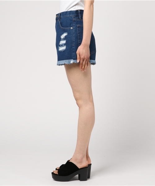KOBE LETTUCE（コウベレタス）の「取り入れるだけでこなれ感UP！[XS/S/M]裾フリンジ☆ハイウエストダメージデニムショートパンツ/ボトムス/レディース[M1787]（デニムパンツ・レディース・オフホワイト/ブルー/ライトブルー・M/S/XS）」の12枚目の写真