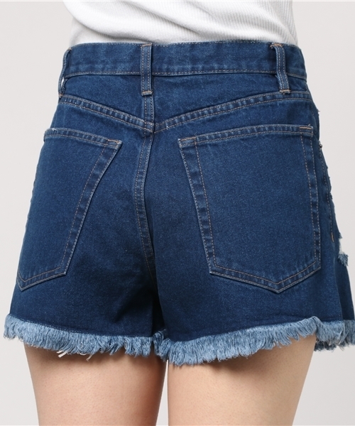 KOBE LETTUCE（コウベレタス）の「取り入れるだけでこなれ感UP！[XS/S/M]裾フリンジ☆ハイウエストダメージデニムショートパンツ/ボトムス/レディース[M1787]（デニムパンツ・レディース・オフホワイト/ブルー/ライトブルー・M/S/XS）」の6枚目の写真