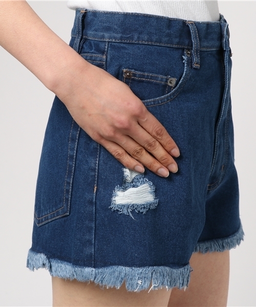 KOBE LETTUCE（コウベレタス）の「取り入れるだけでこなれ感UP！[XS/S/M]裾フリンジ☆ハイウエストダメージデニムショートパンツ/ボトムス/レディース[M1787]（デニムパンツ・レディース・オフホワイト/ブルー/ライトブルー・M/S/XS）」の7枚目の写真