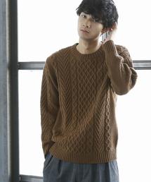 coen | アランケーブルクルーネックニット(ブラウン⇒WEB限定カラー)(ニット/セーター)