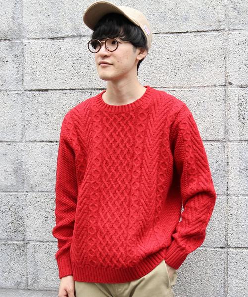 coen(コーエン)の「アランケーブルクルーネックニット(ブラウン⇒WEB限定カラー)(ニット/セーター・メンズ・オフホワイト/ブラック/グレー/ブラウン/レッド・X-LARGE/SMALL/MEDIUM/LARGE)」の5枚目の写真