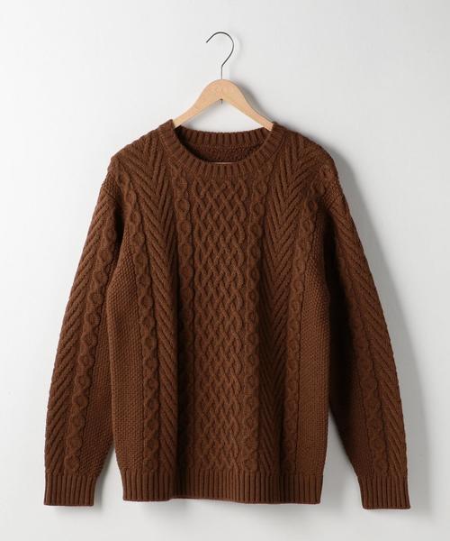 coen(コーエン)の「アランケーブルクルーネックニット(ブラウン⇒WEB限定カラー)(ニット/セーター・メンズ・オフホワイト/ブラック/グレー/ブラウン/レッド・X-LARGE/SMALL/MEDIUM/LARGE)」の7枚目の写真