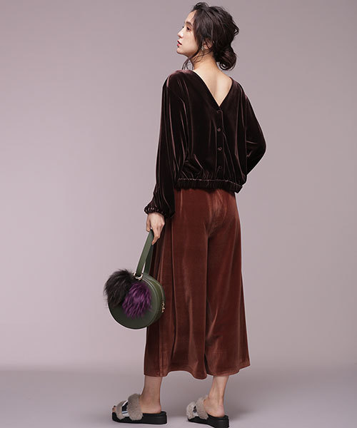 NANO universe（ナノユニバース）の「【リンネル 1月号掲載】【HERS 12月号掲載】ハイウエストベロアタックパンツ（その他パンツ・レディース・ネイビー/グリーン/ブラウン・FREE）」の14枚目の写真