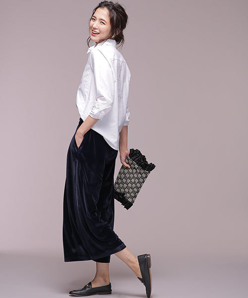 NANO universe（ナノユニバース）の「【リンネル 1月号掲載】【HERS 12月号掲載】ハイウエストベロアタックパンツ（その他パンツ・レディース・ネイビー/グリーン/ブラウン・FREE）」の11枚目の写真