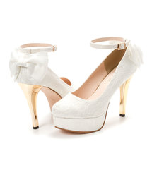 夢展望（ユメテンボウ）の「１２ｃｍラグジュアリーヒールグログランバックリボンアンクルストラップパンプス（パンプス）」