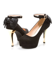 夢展望 | １２ｃｍラグジュアリーヒールグログランバックリボンアンクルストラップパンプス(パンプス)