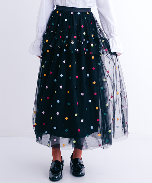 merlot plus（メルロープリュス）の「ドット柄フリルチュールスカート7131（スカート・レディース・A/B/C・FREE）」の3枚目の写真