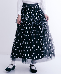 merlot plus | ドット柄フリルチュールスカート7131(スカート)