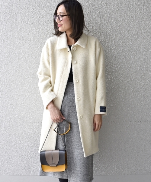 liflattie ships(リフラティ シップス)の「liflattie ships: ループカットシャギー ステンカラー コート ◇(ステンカラーコート・レディース・ブラック/ナチュラル・SMALL/MEDIUM)」の3枚目の写真