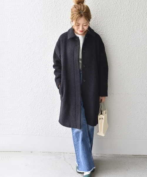 liflattie ships(リフラティ シップス)の「liflattie ships: ループカットシャギー ステンカラー コート ◇(ステンカラーコート・レディース・ブラック/ナチュラル・SMALL/MEDIUM)」の4枚目の写真