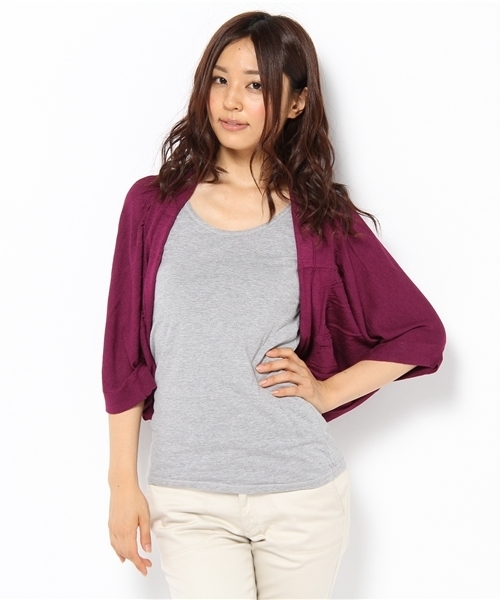 DKNY WOMEN(ディーケーエヌワイウィメン)の「シャイニーシルク ボレロカーディガン(カーディガン/ボレロ・レディース・ベージュ系/ターコイズブルー系/レッド系/ライラック系/パープル系/ブラック系/ホワイト系1・SMALL)」の5枚目の写真