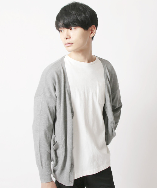 THE CASUAL（カジュアル）の「コットンニット長袖ドロップショルダーワイドカーディガン（カーディガン/ボレロ・メンズ・ネイビー/グリーン/オートミール/グレー系その他/ロイヤルブルー/チャコール/ブルー/テラコッタ/マスタード/杢グレー/ブルー系その他/ワイン/ブラック/オリーブ・L/M/S/XL）」の3枚目の写真