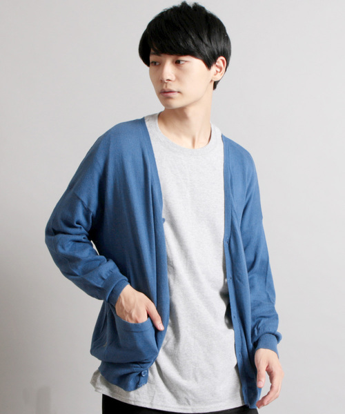 THE CASUAL（カジュアル）の「コットンニット長袖ドロップショルダーワイドカーディガン（カーディガン/ボレロ・メンズ・ネイビー/グリーン/オートミール/グレー系その他/ロイヤルブルー/チャコール/ブルー/テラコッタ/マスタード/杢グレー/ブルー系その他/ワイン/ブラック/オリーブ・L/M/S/XL）」の10枚目の写真