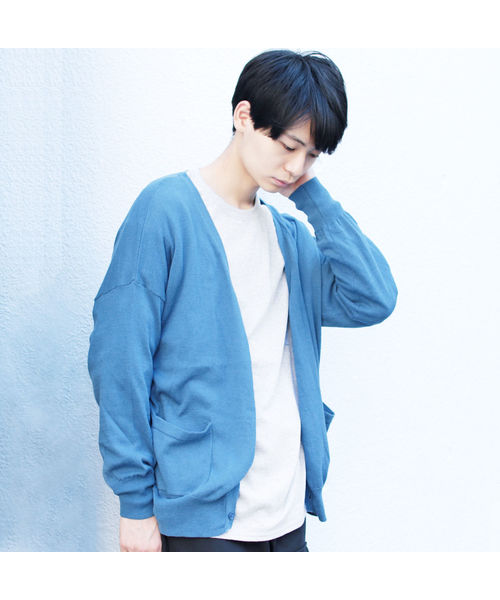 THE CASUAL（カジュアル）の「コットンニット長袖ドロップショルダーワイドカーディガン（カーディガン/ボレロ・メンズ・ネイビー/グリーン/オートミール/グレー系その他/ロイヤルブルー/チャコール/ブルー/テラコッタ/マスタード/杢グレー/ブルー系その他/ワイン/ブラック/オリーブ・L/M/S/XL）」の19枚目の写真