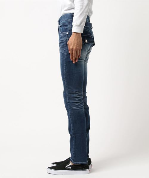 FLAT LIFE（フラットライフ）の「ホワイトステッチテーパードデニムパンツ（デニムパンツ・メンズ・ライトブルー/ブルー・SMALL/MEDIUM/LARGE）」の3枚目の写真