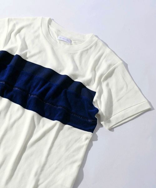 SHIPS JET BLUE（シップスジェットブルー）の「SHIPS JET BLUE: パッチワークボーダー Ｔシャツ2◇（Tシャツ/カットソー・メンズ・ホワイト/グリーン/ロイヤルブルー・SMALL/MEDIUM/X-SMALL/LARGE）」の3枚目の写真