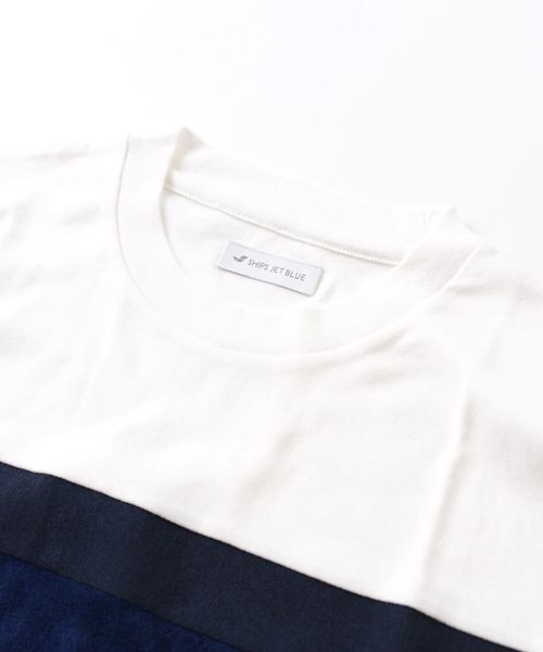 SHIPS JET BLUE（シップスジェットブルー）の「SHIPS JET BLUE: パッチワークボーダー Ｔシャツ2◇（Tシャツ/カットソー・メンズ・ホワイト/グリーン/ロイヤルブルー・SMALL/MEDIUM/X-SMALL/LARGE）」の4枚目の写真