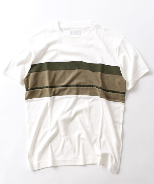 SHIPS JET BLUE（シップスジェットブルー）の「SHIPS JET BLUE: パッチワークボーダー Ｔシャツ2◇（Tシャツ/カットソー・メンズ・ホワイト/グリーン/ロイヤルブルー・SMALL/MEDIUM/X-SMALL/LARGE）」の10枚目の写真