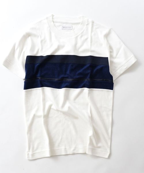 SHIPS JET BLUE（シップスジェットブルー）の「SHIPS JET BLUE: パッチワークボーダー Ｔシャツ2◇（Tシャツ/カットソー・メンズ・ホワイト/グリーン/ロイヤルブルー・SMALL/MEDIUM/X-SMALL/LARGE）」の11枚目の写真