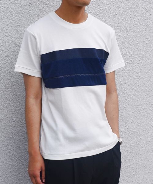 SHIPS JET BLUE（シップスジェットブルー）の「SHIPS JET BLUE: パッチワークボーダー Ｔシャツ2◇（Tシャツ/カットソー・メンズ・ホワイト/グリーン/ロイヤルブルー・SMALL/MEDIUM/X-SMALL/LARGE）」の12枚目の写真