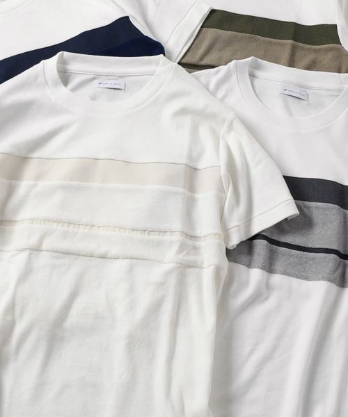 SHIPS JET BLUE（シップスジェットブルー）の「SHIPS JET BLUE: パッチワークボーダー Ｔシャツ2◇（Tシャツ/カットソー・メンズ・ホワイト/グリーン/ロイヤルブルー・SMALL/MEDIUM/X-SMALL/LARGE）」の13枚目の写真