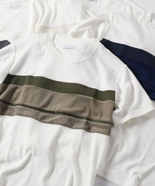 SHIPS JET BLUE（シップスジェットブルー）の「SHIPS JET BLUE: パッチワークボーダー Ｔシャツ2◇（Tシャツ/カットソー・メンズ・ホワイト/グリーン/ロイヤルブルー・SMALL/MEDIUM/X-SMALL/LARGE）」の14枚目の写真