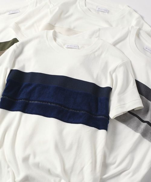 SHIPS JET BLUE（シップスジェットブルー）の「SHIPS JET BLUE: パッチワークボーダー Ｔシャツ2◇（Tシャツ/カットソー・メンズ・ホワイト/グリーン/ロイヤルブルー・SMALL/MEDIUM/X-SMALL/LARGE）」の15枚目の写真