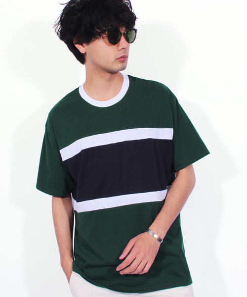 ８(eight)（エイト）の「ボーダー 切替 半袖Tシャツ アメカジ（Tシャツ/カットソー・メンズ・ブラック/ネイビー/グリーン・MEDIUM/LARGE/X-LARGE）」の3枚目の写真