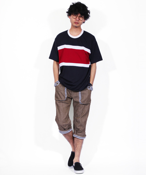 ８(eight)（エイト）の「ボーダー 切替 半袖Tシャツ アメカジ（Tシャツ/カットソー・メンズ・ブラック/ネイビー/グリーン・MEDIUM/LARGE/X-LARGE）」の6枚目の写真