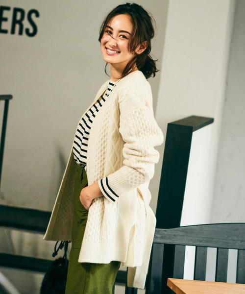 green label relaxing(グリーンレーベルリラクシング)の「SC ハミルトン アラン カーディガン ◆(カーディガン/ボレロ・レディース・ネイビー/オフホワイト/イエロー・FREE)」の1枚目の写真