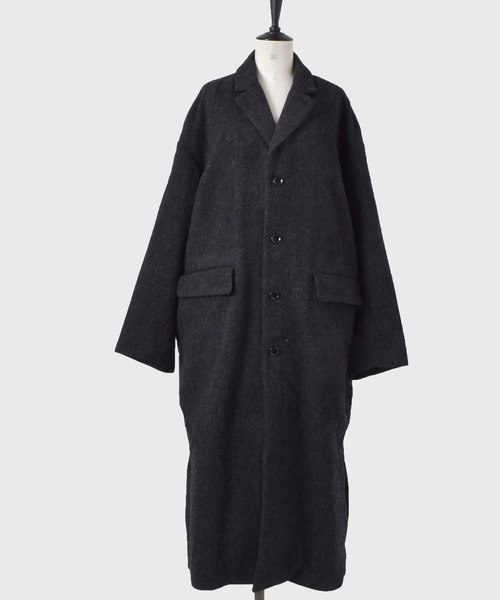 UNIVERSAL TISSU(ユニヴァーサルティシュ)の「「universaltissu/ ユニヴァーサルティシュ」ウールヘリンボーン&ネップシルクツイードチェスターコート(チェスターコート・レディース・ブラック/ベージュ/ブラウン/カーキ・1/3)」の10枚目の写真