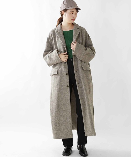 UNIVERSAL TISSU(ユニヴァーサルティシュ)の「「universaltissu/ ユニヴァーサルティシュ」ウールヘリンボーン&ネップシルクツイードチェスターコート(チェスターコート・レディース・ブラック/ベージュ/ブラウン/カーキ・1/3)」の7枚目の写真