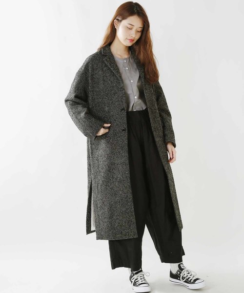 UNIVERSAL TISSU(ユニヴァーサルティシュ)の「「universaltissu/ ユニヴァーサルティシュ」ウールヘリンボーン&ネップシルクツイードチェスターコート(チェスターコート・レディース・ブラック/ベージュ/ブラウン/カーキ・1/3)」の8枚目の写真