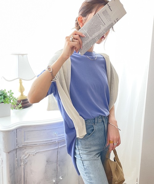 classicalelf（クラシカルエルフ）の「ゆるっと、大人カジュアル。綿100％半袖バックヘンリーチュニック（Tシャツ/カットソー・レディース・ホワイト/ブラック/ベージュ/ブラウン/グレイッシュベージュ/グレー系その他/ブルーパープル・MEDIUM/LARGE/X-LARGE/SMALL）」の7枚目の写真