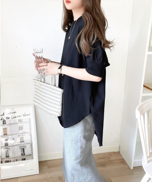 セール】ゆるっと、大人カジュアル。綿100％半袖バックヘンリー