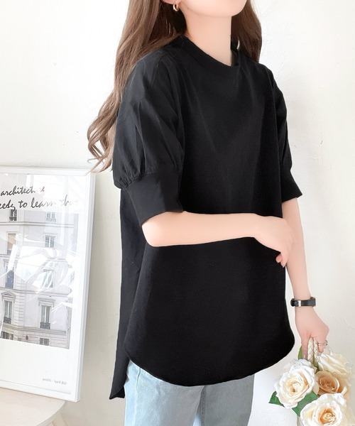 classicalelf（クラシカルエルフ）の「ゆるっと、大人カジュアル。綿100％半袖バックヘンリーチュニック（Tシャツ/カットソー・レディース・ホワイト/ブラック/ベージュ/ブラウン/グレイッシュベージュ/グレー系その他/ブルーパープル・MEDIUM/LARGE/X-LARGE/SMALL）」の12枚目の写真