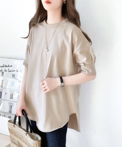 classicalelf（クラシカルエルフ）の「ゆるっと、大人カジュアル。綿100％半袖バックヘンリーチュニック（Tシャツ/カットソー・レディース・ホワイト/ブラック/ベージュ/ブラウン/グレイッシュベージュ/グレー系その他/ブルーパープル・MEDIUM/LARGE/X-LARGE/SMALL）」の13枚目の写真