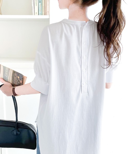 セール】ゆるっと、大人カジュアル。綿100％半袖バックヘンリー