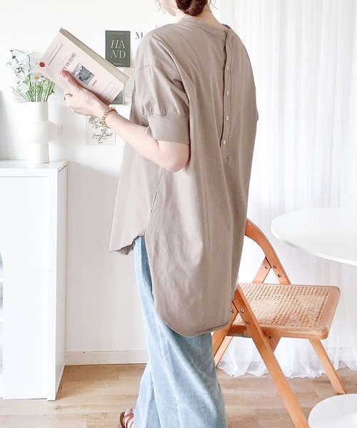 セール】ゆるっと、大人カジュアル。綿100％半袖バックヘンリー