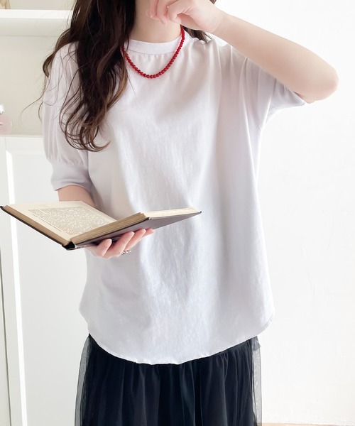 ❶新品❣️クラシカルエルフ★綿100％半袖バックヘンリーチュニック★アイスグレー★ 綿100％半袖バックヘンリーチュニック[品番：WZ000003329
