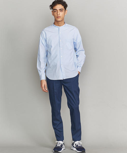 BEAUTY&YOUTH バンドカラー　ゆったり　シャツ WEB限定 WARDROBE SMART】ドレープ バンドカラー スキッパー