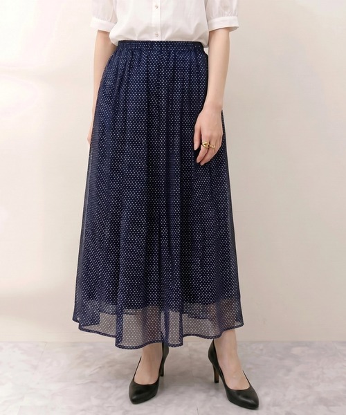STYLEBLOCK（スタイルブロック）の「ドット柄シフォンフレアロングスカート（スカート・レディース・オフホワイト/ベージュ/ネイビー/ブラック・M）」の4枚目の写真